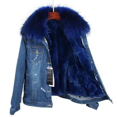OFTBUY, зимняя женская куртка, пальто с натуральным мехом, парка с воротником из натурального енота, подкладка из кролика Рекс, в полоску, Бомбер, джинсовая куртка, уличная одежда - Цвет: 11