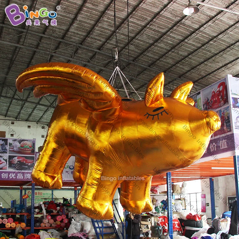 

Personalized 3.7x3.7x2.5 meters inflatable golden pig with wings / inflatable pig balloons / flying pig inflatable toys