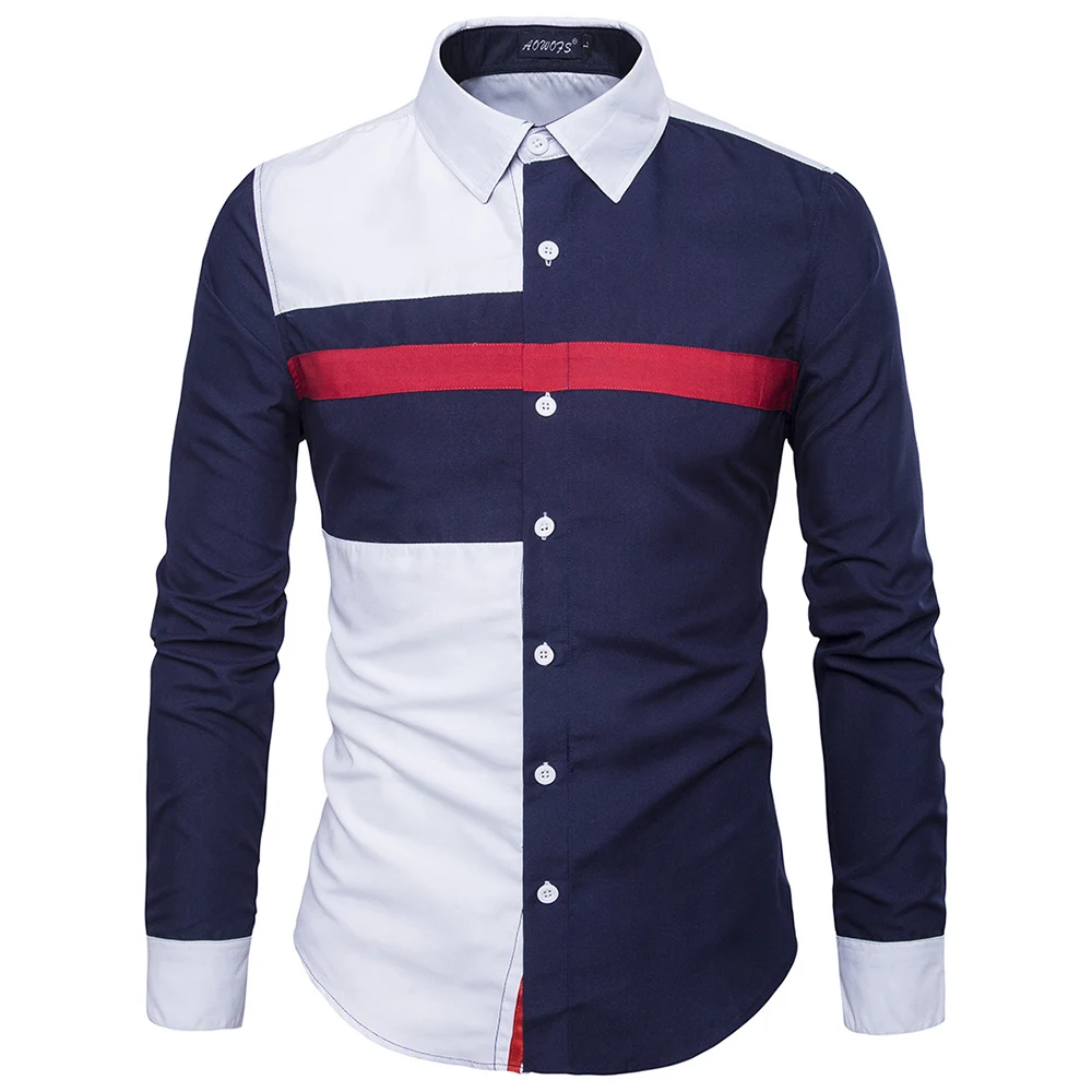 Wholesale price Novelty color patchwork young men's shirts full sleeve ...