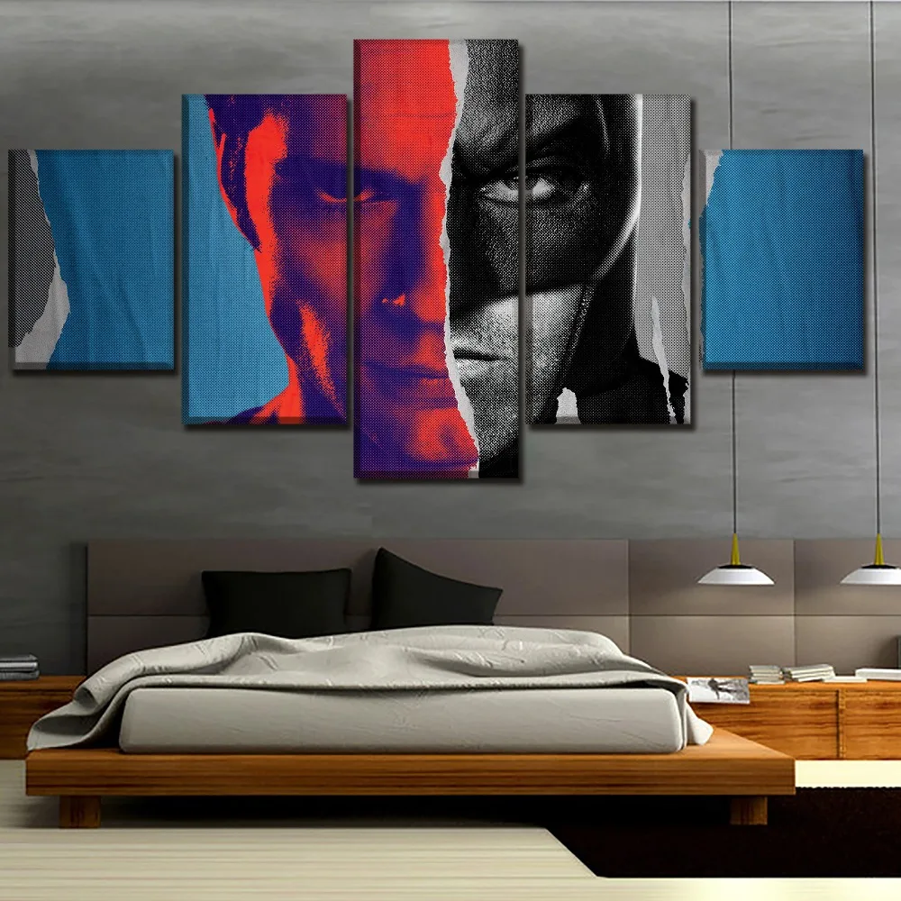 

Wall Art Home Deocrative One Set Modular Picture Framework 5 Panel Batman v Superman Dawn of Justice Movie Poster Canvas Print