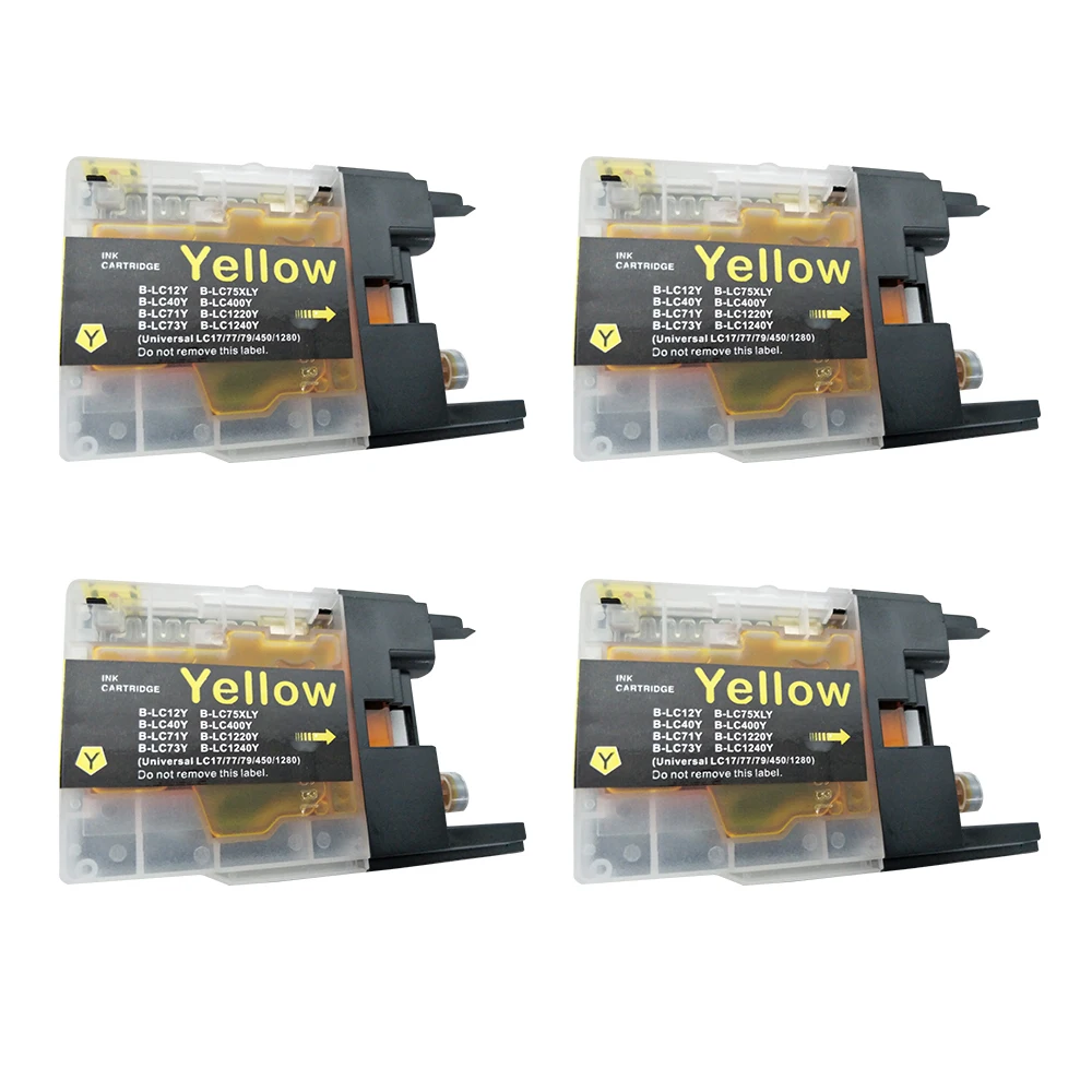 4PK LC1240/LC1280/LC75/LC73/LC77/LC79/LC12/LC17/LC450/LC400 XL желтые чернильные картриджи для Brother