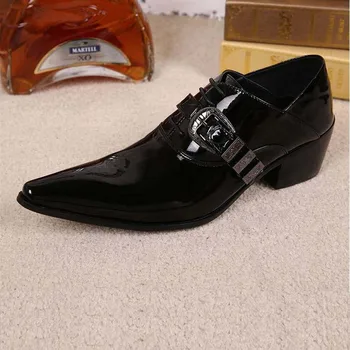 

Fashion Luxury Mens Patent Leather Shoes Genuine Leather Black Formal Men Dress Shoe For Wedding Party Buckle Business High Heel