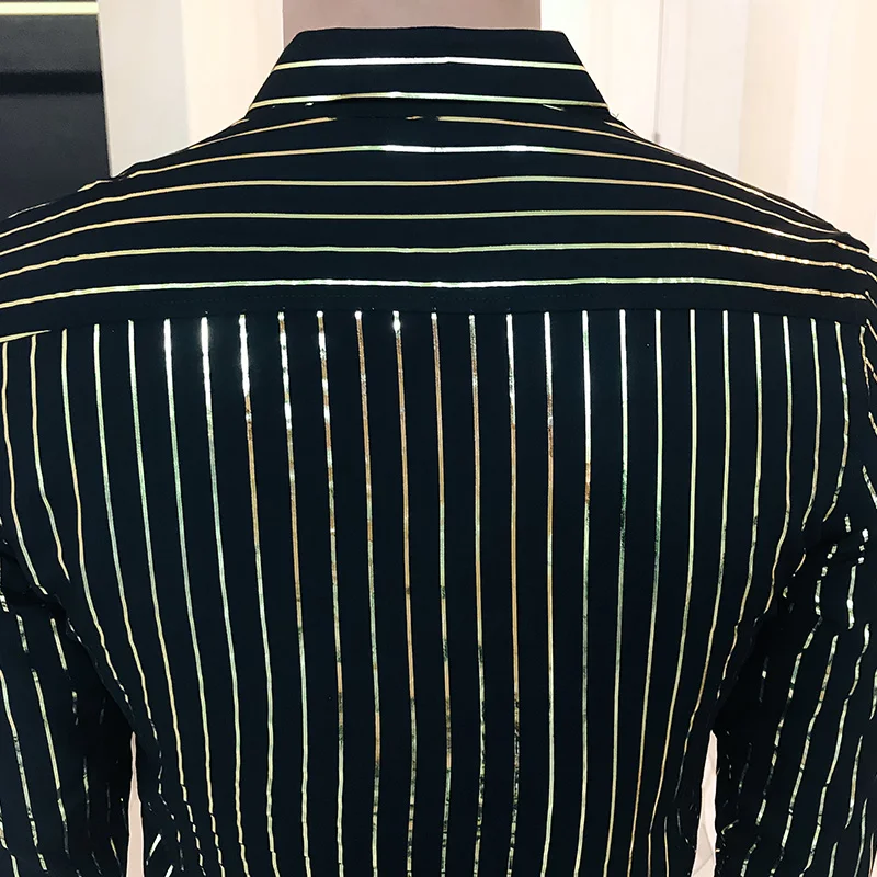 Fashion Men Shirt Black White Gold 