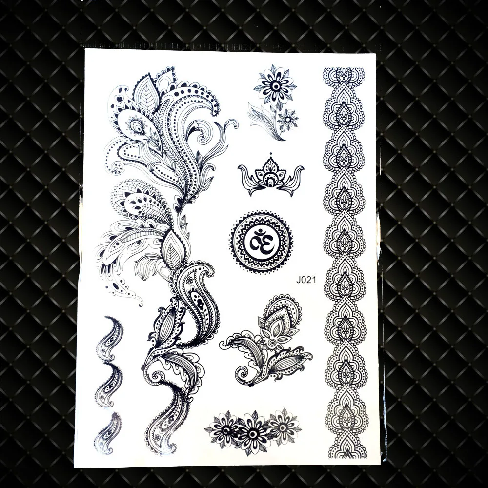 25 дизайнов, черные браслеты, цепочки, Переводные на воду, хна, татуировка, наклейка для ног, рук, рук, руки, поддельные, водонепроницаемые, цветок, большие, кружевные татуировки - Цвет: GBJ021
