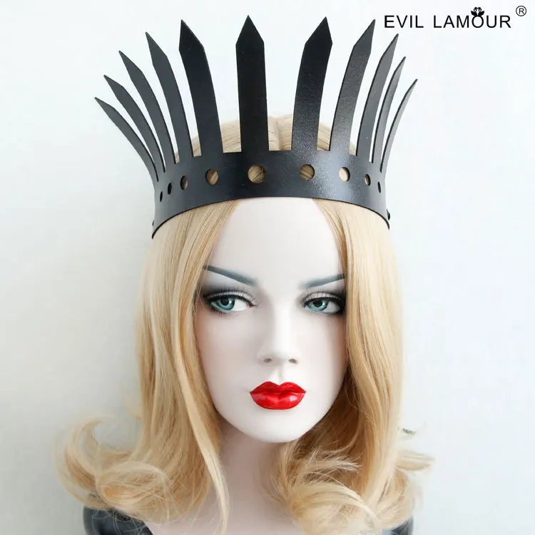 

NEW Fashion Roman PU Leather Girl Hairbands Queen Crown Tiara Headwreath Gothic Punk Headbands Woman Party Hair Accessories FD27