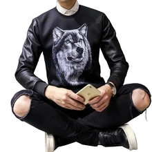 Herbst Schwarz Wolf Kopf Print Langarm Rundhals Männer Straße Sweatshirt Plus Größe M-5XL Mode Trainingsanzug Sweatshirt Männer 2016