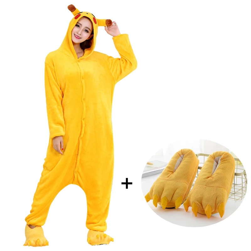 

Pokemon Pikachu Onesies Adult Kigurumi Pajamas For Women Soft Flannel Winter Pyjamas One-Piece Jumpsuit With Slippers XXL Size