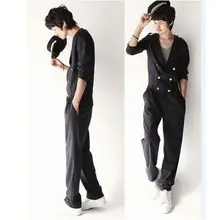 Горячая Новая мода цельный Штаны мужские повседневные штаны Свободные корейский двубортный комбинезон певица сценические костюмы Комбинезоны для малышек