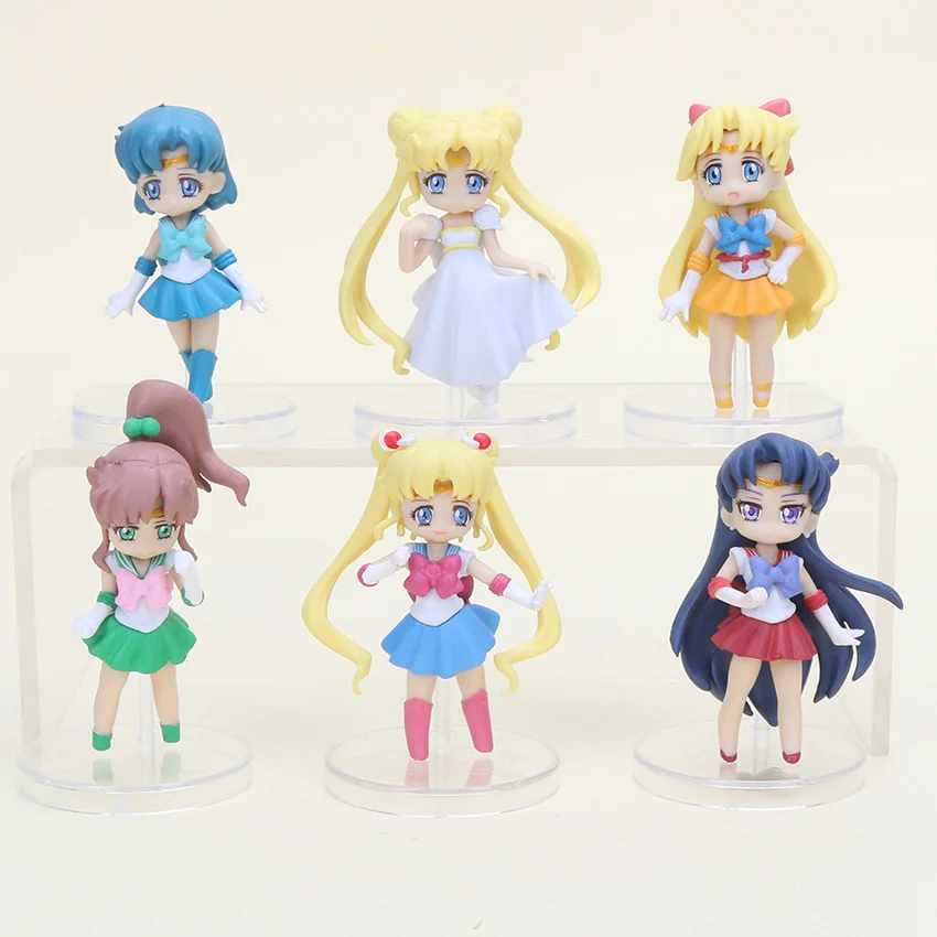 

6pcs/set Sailor Moon Figure Tsukino Usagi Serenity Sailor Venus Jupiter Mercury Mars PVC Action Figures Collectible Model Toys