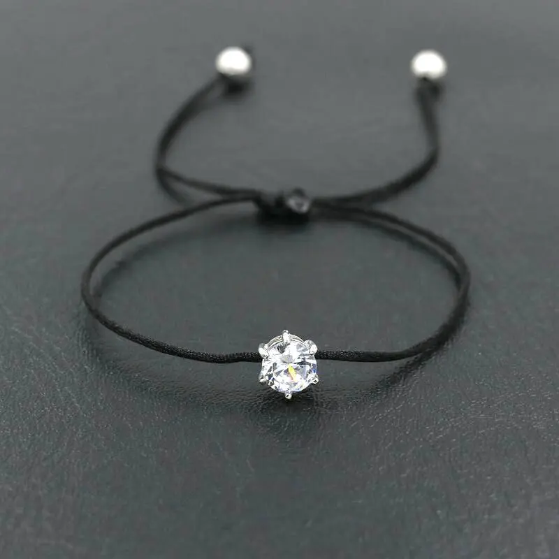 BPPCCR женский серебряный цвет стразы кристаллы AAA циркон удача плетеный браслет тонкая красная веревочная нить браслеты - Окраска металла: black