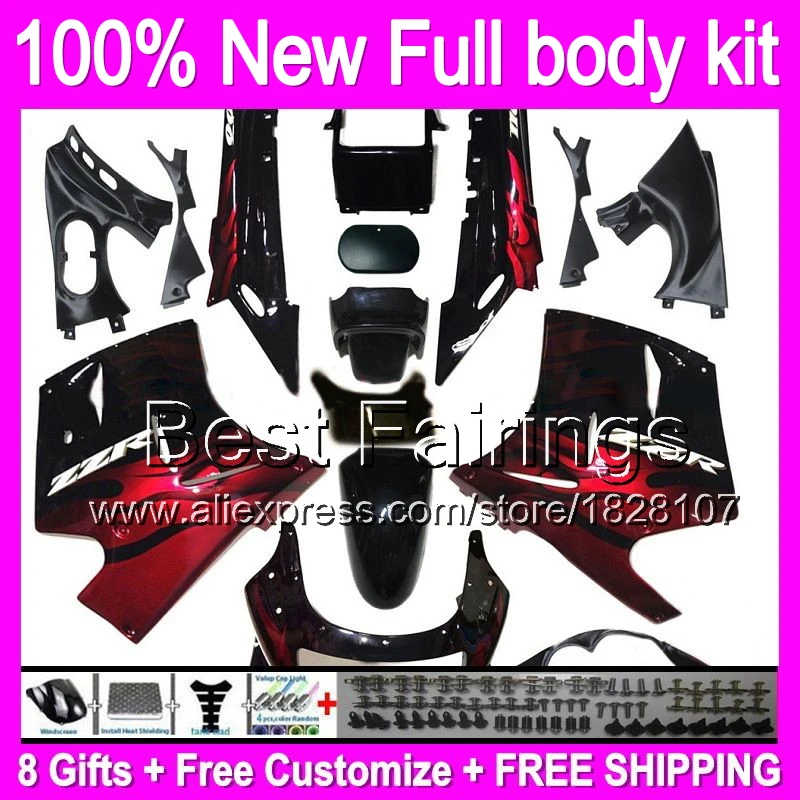 

Fairing For KAWASAKI NINJA ZX11 ZZR1100 Red flames black B316 ZZR 1100 ZX 11 Red black ZX11R 90 91 92 1990 1991 1992 +decal