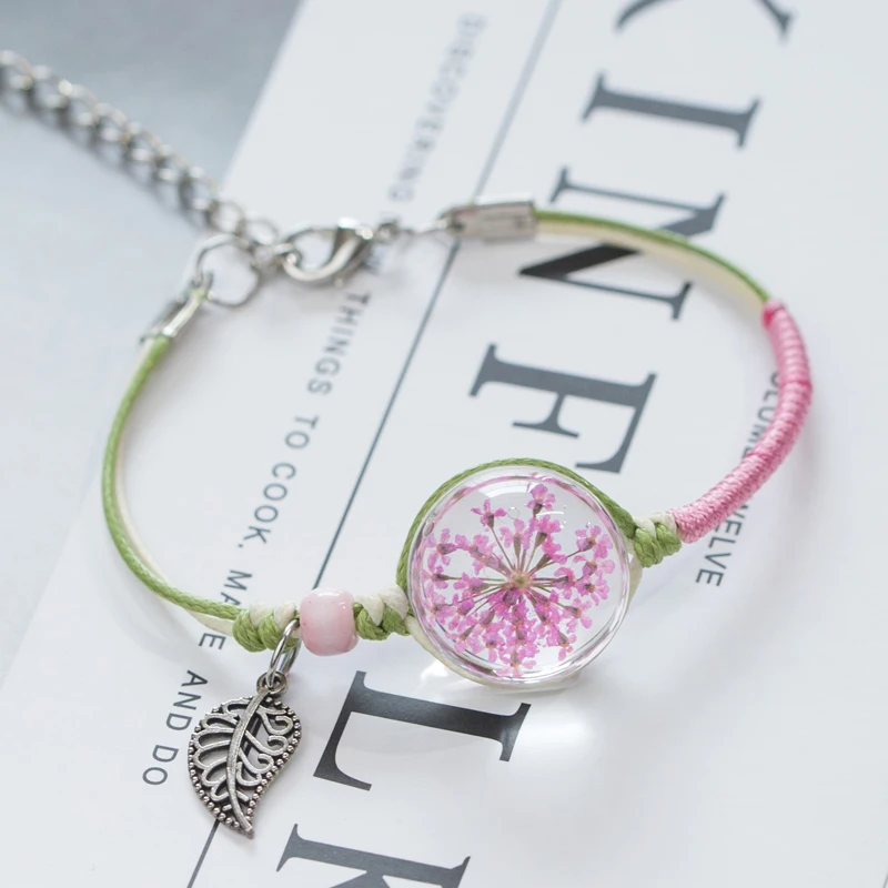 

Handmade Dried flower bracelet female Korean version of the simple character glass ball sakura girl friend exquisite jewelry