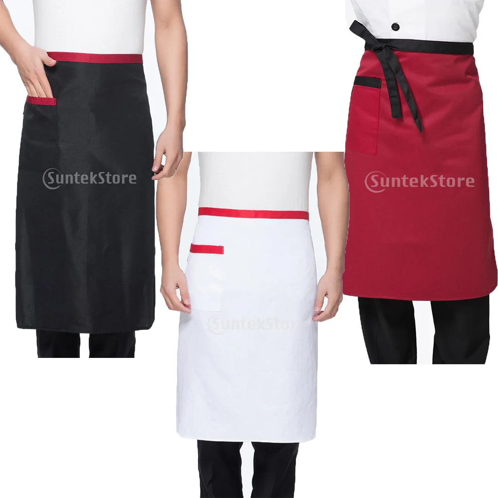 Men’s Women’s Blank Polyester Half Body Apron Washable Pocket Butcher Waiter Chef Kitchen Cooking Apron