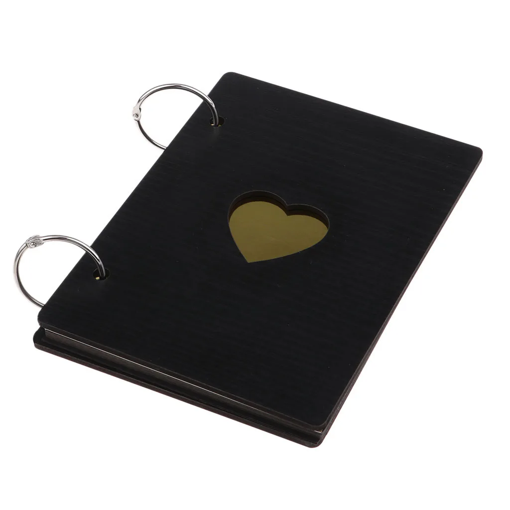 6 inch 16 Pages Kraft Paper Wooden Cover Scrapbook Photo Album Display Guest Book Craft for Wedding Valentines Day Memorial