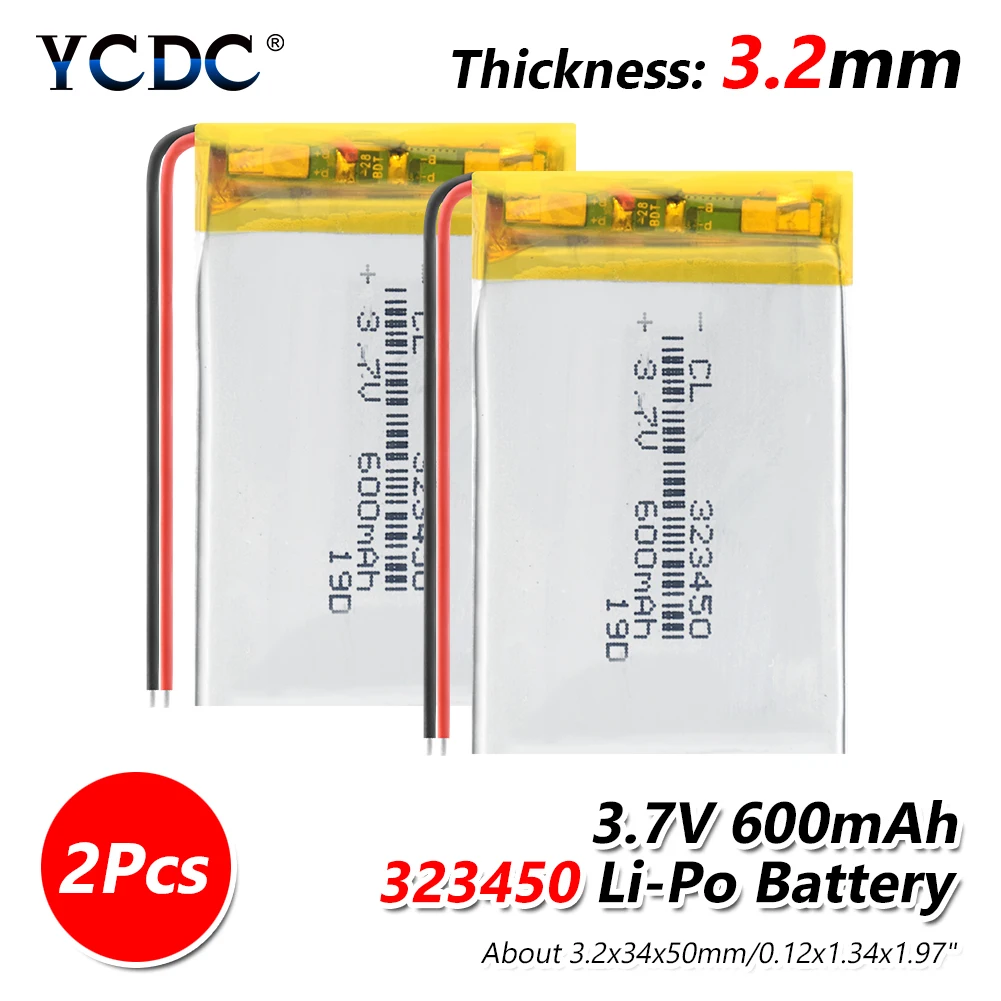 1/2/4 шт. 323450 3,7 v 600mAh литий-полимерная батарея 3 7 Вольт ли бо ионным lipo аккумуляторные батареи для dvd gps навигации - Цвет: 2 PCS