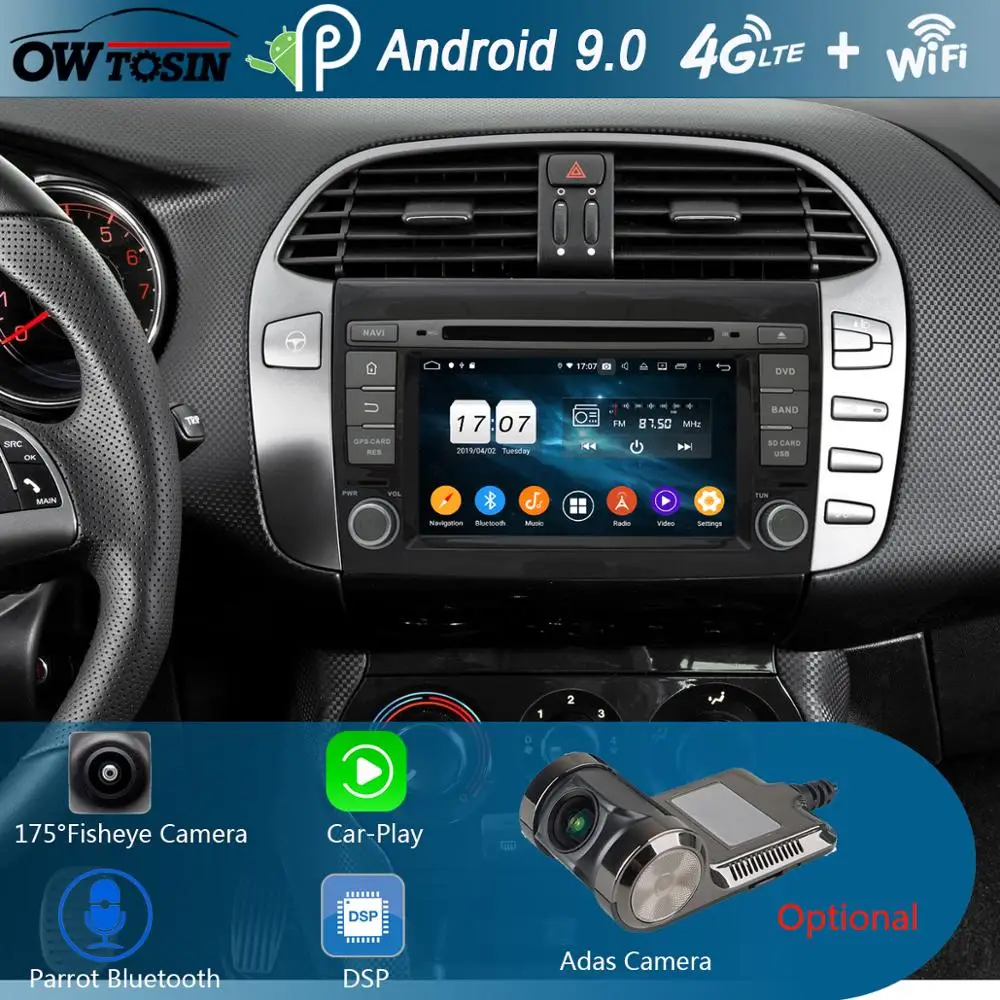 Flash Deal 7" IPS Octa Core 4GB RAM+64GB ROM Android 9.0 Car DVD Radio Multimedia GPS Navi for Fiat Bravo 2007-2012 DSP CarPlay Parrot BT 1