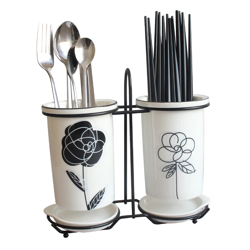 Ceramic Chopsticks Tube Tableware Storage Set Spoon Chopsticks Storage Rack Bucket Knife Fork Storage Box Kitchen Utensils