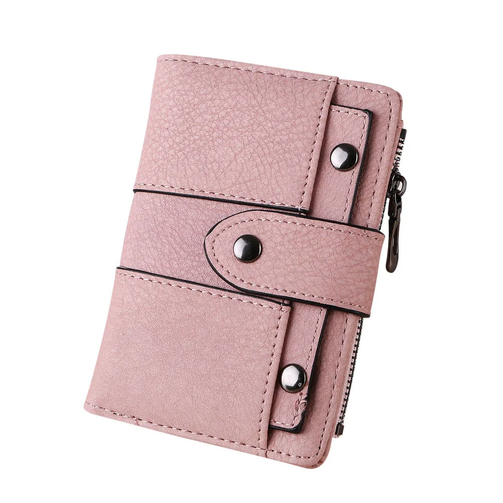 Women Simple Retro Rivets Short Wallet Zipper& Hasp Durable Money Clip Credit Card Wallet Monederos Para Mujer#BL5