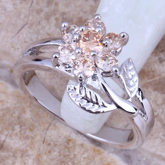 

Terrific Brown Morganite Silver Overlay Stamped 925 Flower Ring Size 6 / 7 / 8 / 9 R0144