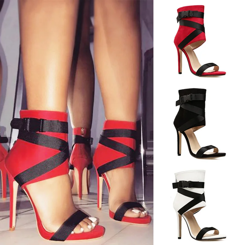

Fashion Women's Heels Fabric Belt Rome Gladiator Women Pumps Sexy High Heels Peep-toe Stilettos Party Shoes Summer Sandals