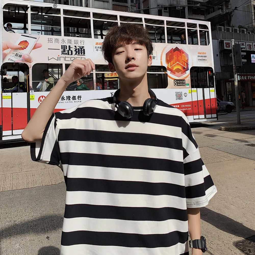 

HIYSIZ 2019 Harajuku t shirt Men Summer Hip Hop tshirt Short Sleeve Casual Cotton tshirt Ship Cartoon Streetwear T-shirts ST503