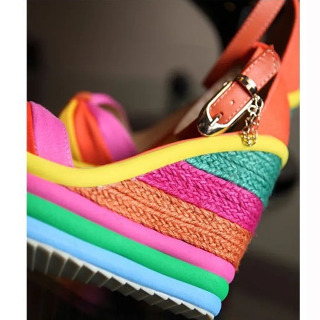 JAYCOSIN/модные женские туфли на танкетке; Разноцветные Лоскутные сандалии с открытым носком; обувь в римском стиле; повседневная обувь; женская обувь на плоской подошве; Уличная обувь