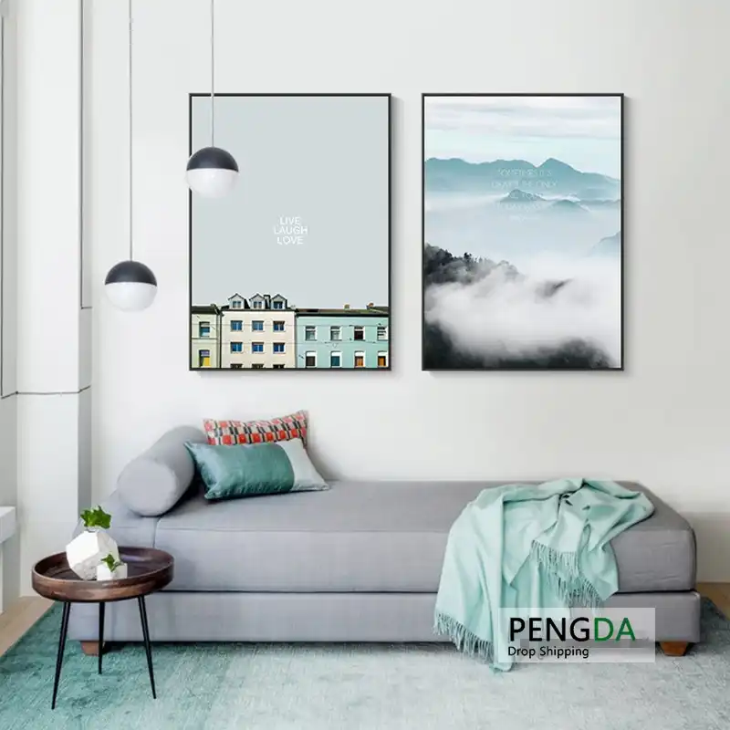 Nordic Minimalist Art Print Poster Abstract Scenery Wall Pictures Living Room Canvas Painting Mint Green Car Travel Home Decor