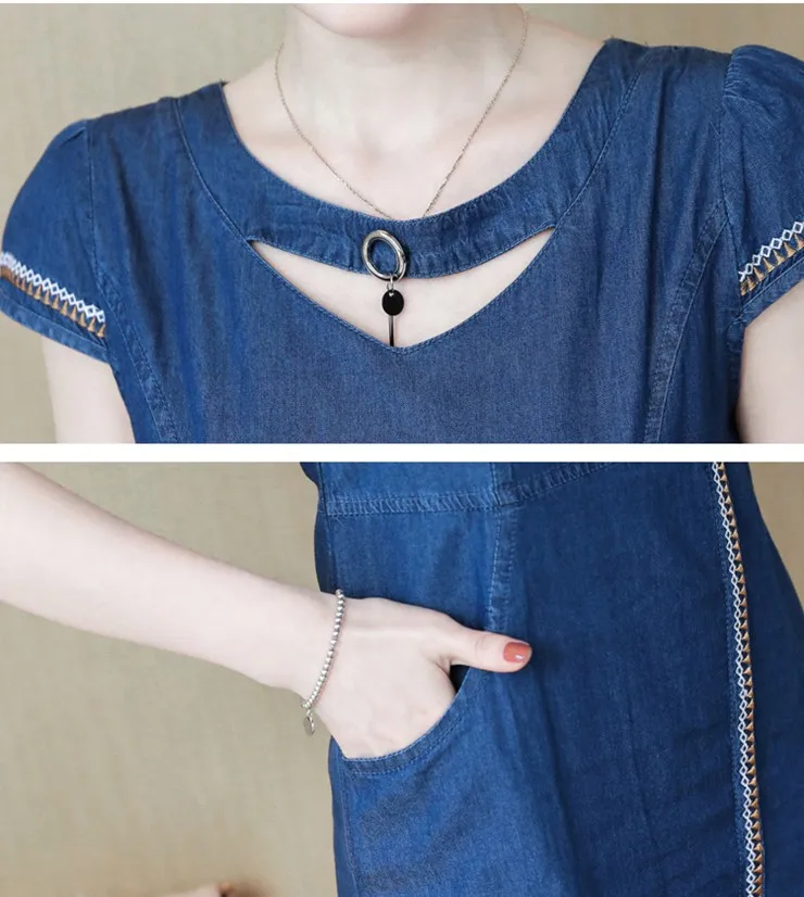 New Denim Dress Women Summer Dress Embroidery Short Sleeve Jeans Dresses Ladies Casual Blue Robe Femme Vestidos Mujer 2018 Mode (7)