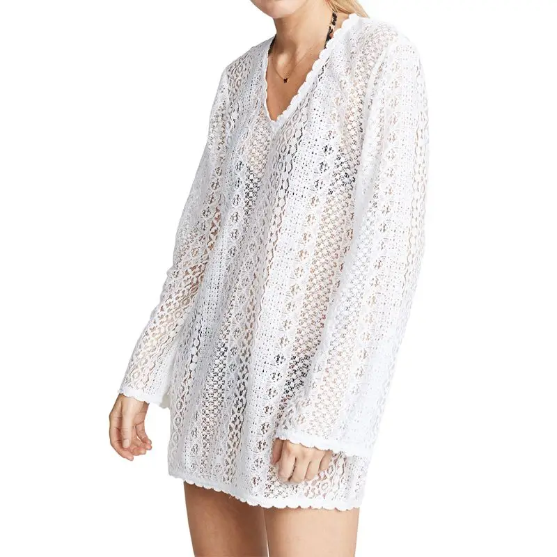 Womens Vacation Long Sleeve Beach Mini Dress Scalloped Wavy Trim Hollow Out Crochet Floral Lace Bikini Cover Up Deep V-Neck Semi
Womens Vacation Long Sleeve Beach Mini Dress Scalloped Wavy Trim Hollow Out Crochet Floral Lace Bikini Cover Up Deep V-Neck Semi