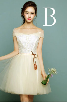 B Robe de soiree Новые Платья для подружек невесты платье цвета шампань невесты Кружева Тюль особых случаев платья Длина Короткие W3630 - Цвет: B