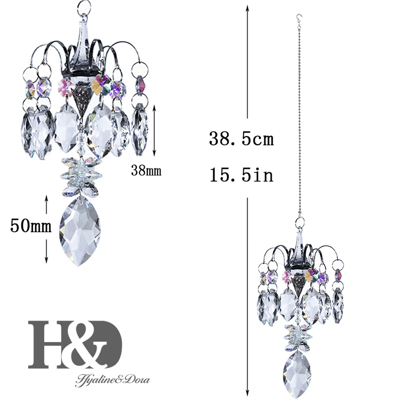 H&D Crystal SunCatcher Rainbow Maker Pendant Window Hanging Chandelier Prisms Chakra Lamp Decor Home Garden Wedding Decoration