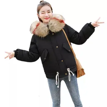 

Parka mujer 2018 Winter Women Short Bread Style Parkas Coat with Hooded Korean Female Thick Fur Collar Cotton Padded Jacket F733
