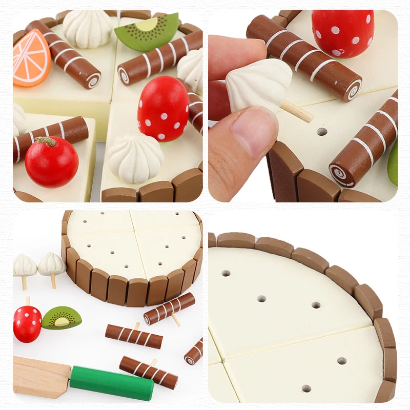 Детский день рождения торт деревянные кухонные игрушки претендует резки игрушечный торт для детей деревянные фрукты игрушки для детей в повара раннего образования