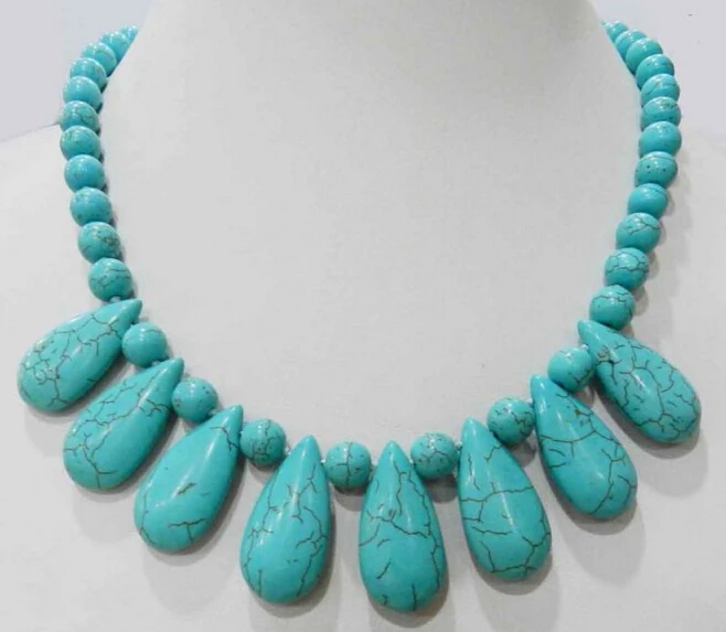 

Hot sell -8MM Turkey Turquoise Gem Necklace 18" -Bridal jewelry free shipping
