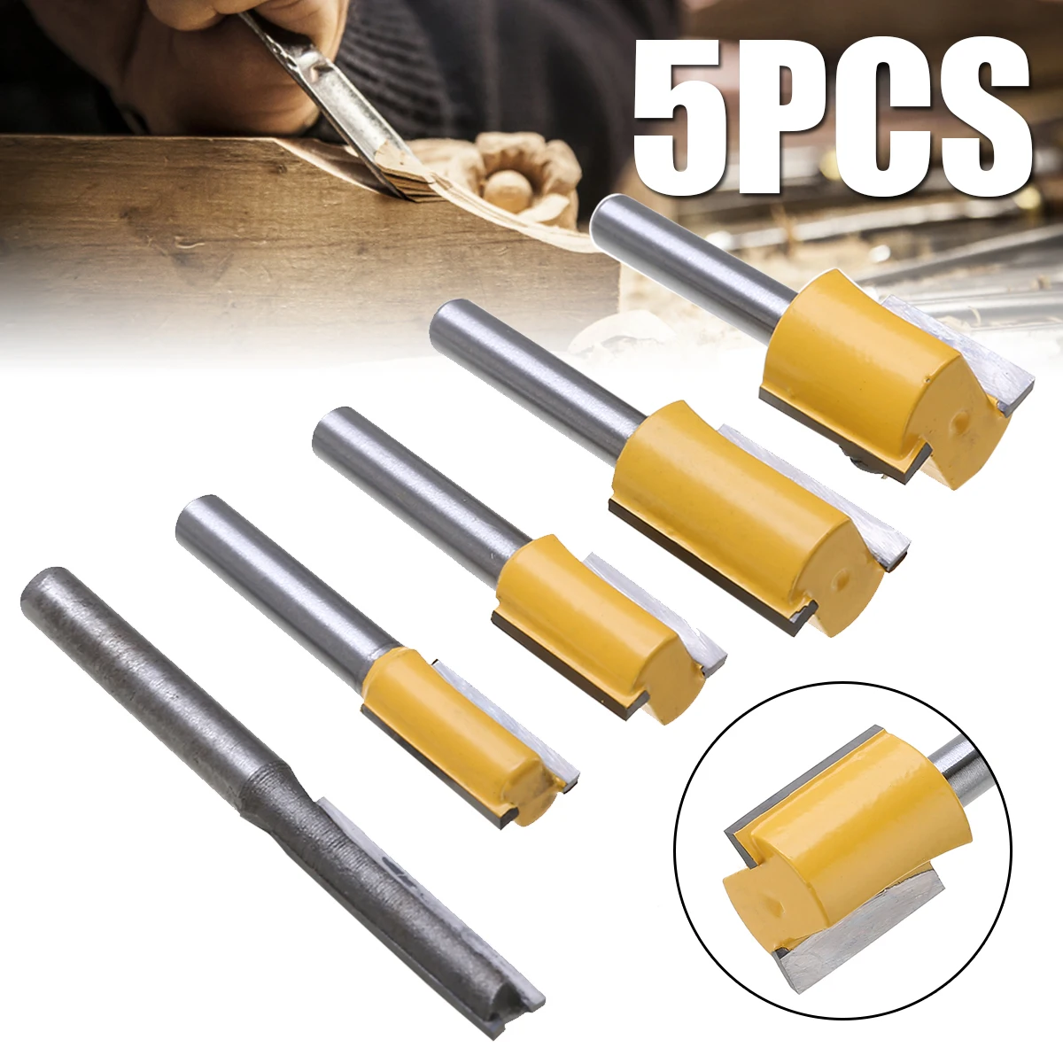 

5pcs Straight Router Bits Set Hard Alloy 1/4" Shank Trimming Cutter Woodworking Tools 1/4" 3/8" 1/2" 5/8" 3/4" Cutting Diameter