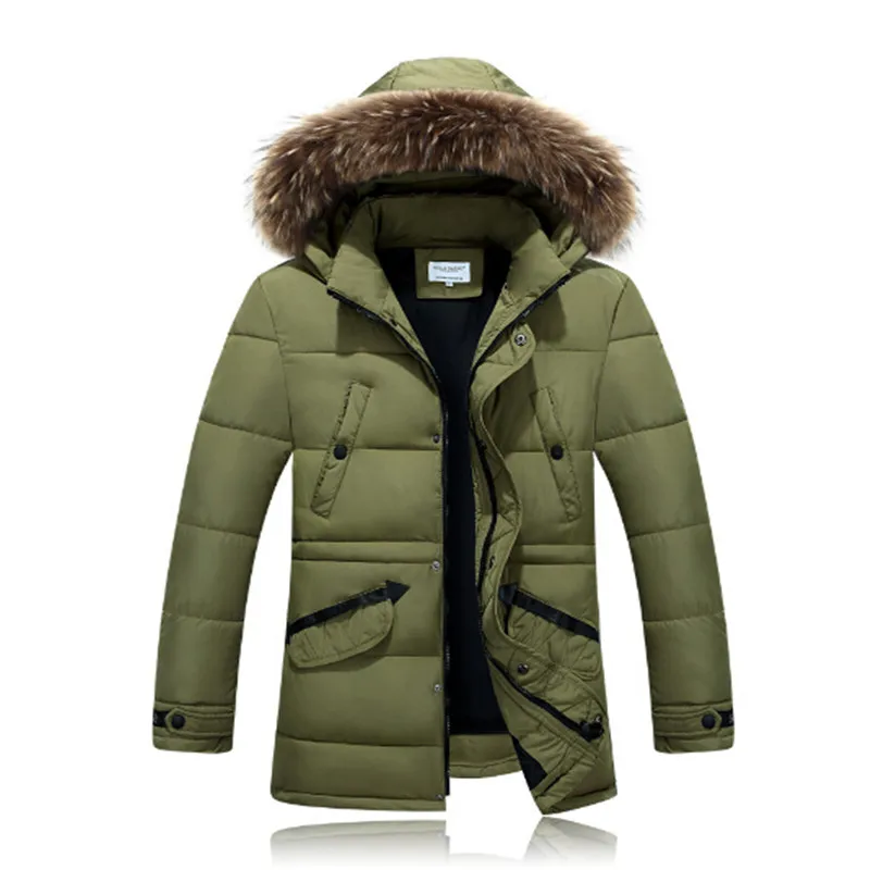 

The winter of 2017 new men's hooded cotton padded large fur collar in the long section of Europe and the United States new jacke