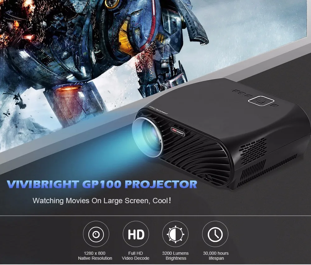 VIVIBRIGHT GP100 проектор Full HD 3200 люмен 1080P светодиодный ЖК-дисплей домашний кинотеатр видео проектор Встроенный стерео динамик