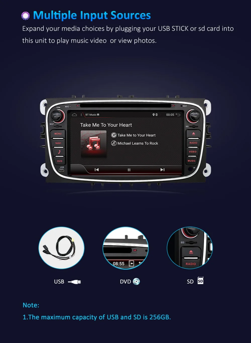 Top Quad core 2DIN Android 8.0 car dvd GPS car dvd for Ford focus Mondeo S-max smax Kuga c-max Connect Galaxy wifi 3/4G BT Autoradio 7