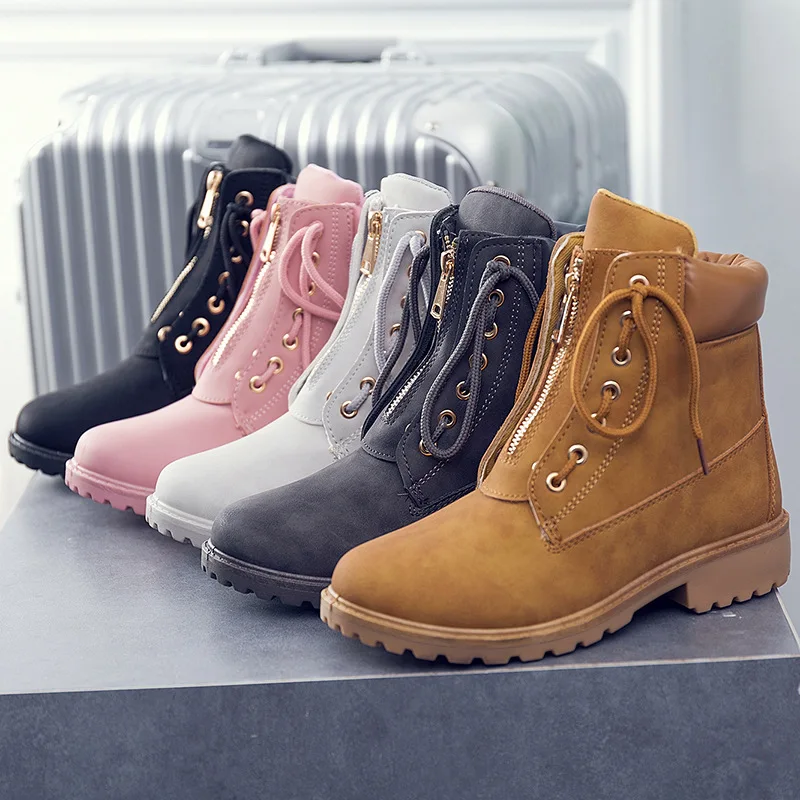 

Casual Shoes Women botas mujer Fashion Brand New Martin Boots zapatos de mujer Lady chaussure Cross-tied Ankle Boots Pu Leather