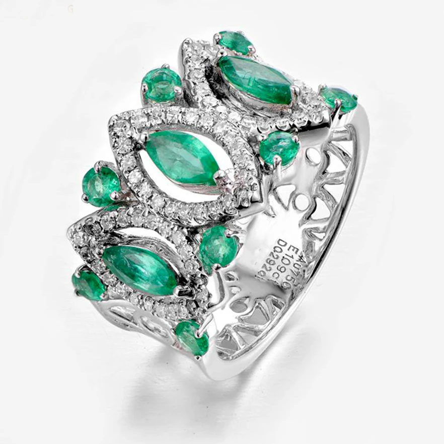 

18K Gold Natural Emerald Ring Green Gemstone Jewelry Wedding Ring Diamond Women Fine Jewelry Valentine