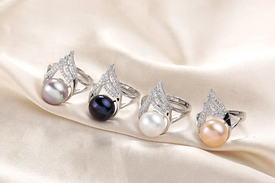 Модные с высокой степенью блеска, реальные кольца с натуральным пресноводным жемчугом для Для женщин Циркон Серебряные ювелирные изделия новые тонкие регулируемые кольца