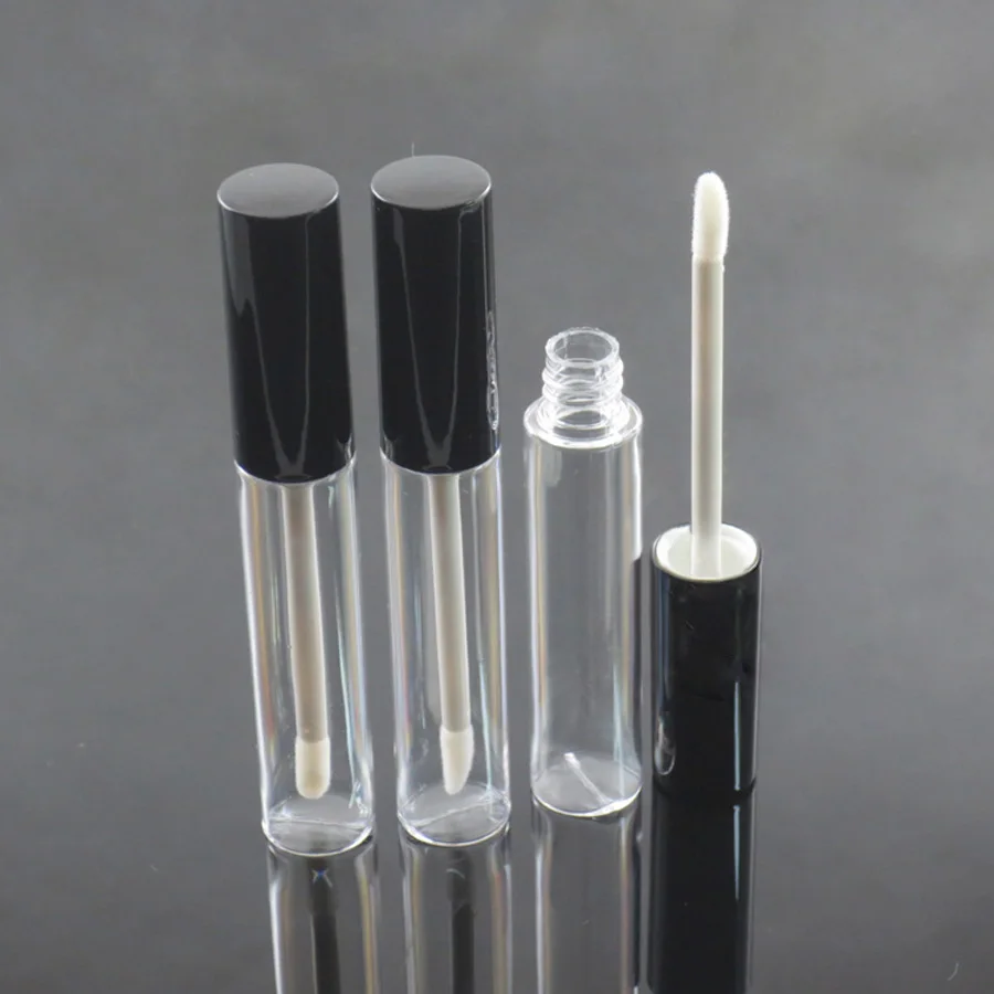 

100pcs/lot 10ml empty lip gloss bottle Lipstick container vial empty round lip gloss tube packing with black silver cap