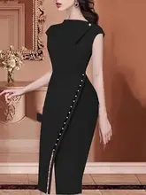 2019 Summer Women Short Sleeve Party Dress Office Lady Formal Dress Sheath Beading Embellished Slit Irregular Bodycon Dress pearl embellished split fluted sleeve dress