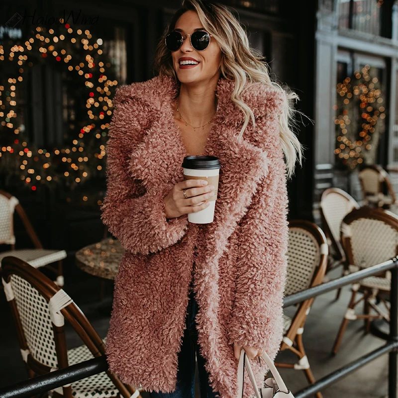 

Winter Fluffy Long Faux Fur Coats Women Thicken Fake Fur Streetwear Pink Black Coat Female Fashion Streetwear Cardigan Outerwear