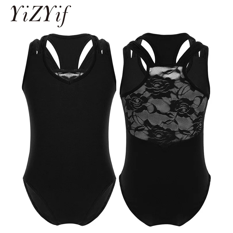 

YiZYiF/Детские Балетные гимнастические леотарды для девочек, танцевальные костюмы без рукавов с кружевом, хлопковый спортивный костюм, балетные трико