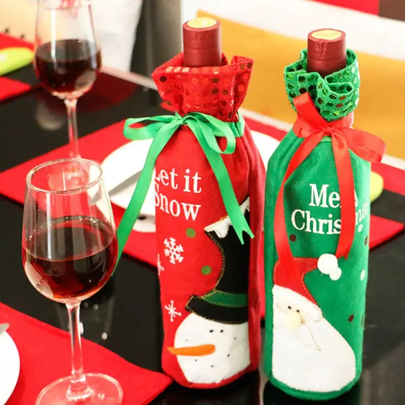 

Christmas Decoration Red Wine Bottle Cover Bags Christmas Dinner Table Decoration Home Party Decors Santa Claus 32x12.5cm