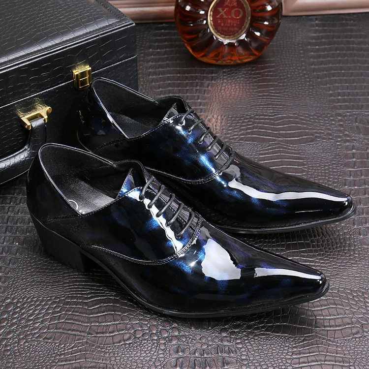 

Choudory Club Shoes Men's Leather Dress Shoes Patent Leather Blue Oxford Shoes For Men