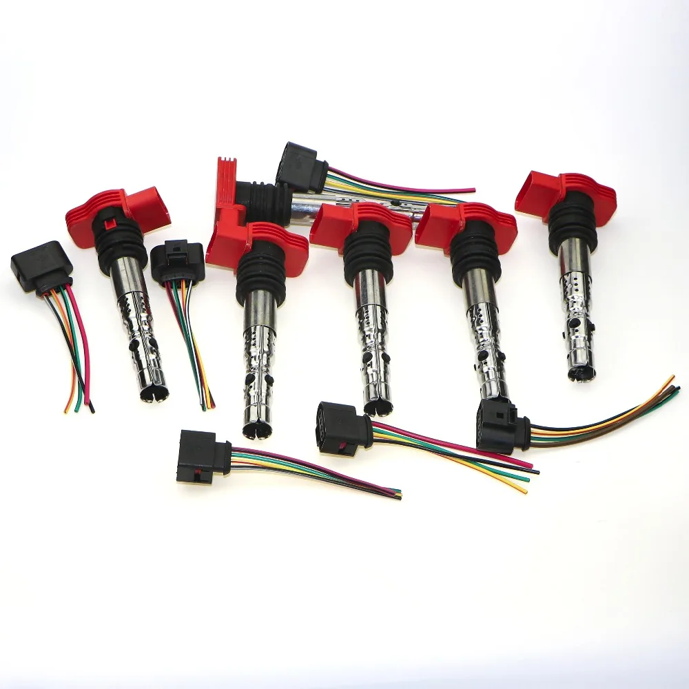 6 Set High Voltage Ignition Coil Nozzle 4 Pin & Connection Plug Cable