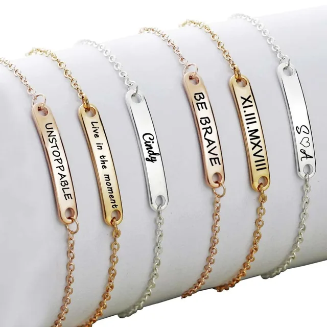 Aliexpress.com : Buy Custom Name Bar Bracelet Gold Dainty Engraved - A Bracelet With Your Name On It