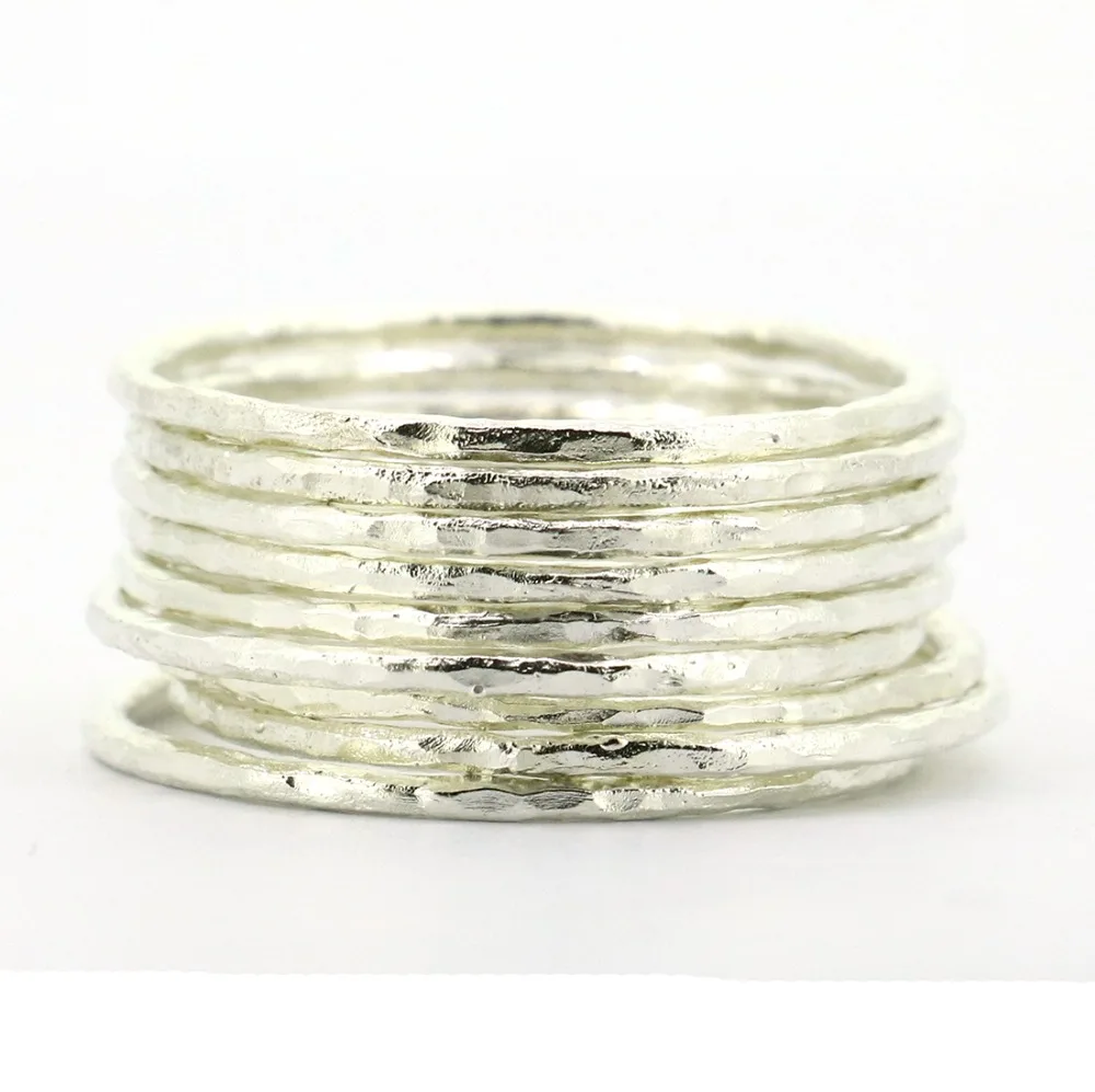 Партия 9 шт. Твердые 925 кованые из стерлингового серебра укладки кольцо для женщин